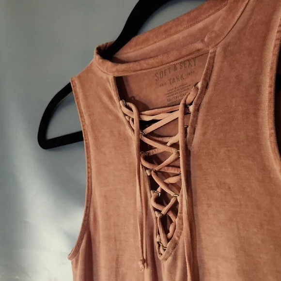 Soft & Sexy Aerie Lace-Up Tank Top - Washed Pink Sz Xs-S - Picture 3 of 5
